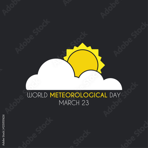 World meteorological day. March 23. Icon sun and cloud. Cloudy weather icon. Poster or banner. Flat design vector illustration.