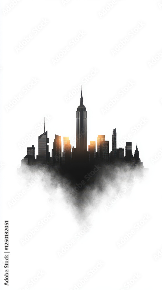 Obraz premium modern city skyline with silhouette of buildings and bright sun