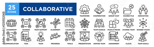 Collaborative icon collection set. Containing design Teamwork, Cooperation, Group Chat, Shared File, Collaborative Innovation, Collaboration Hub