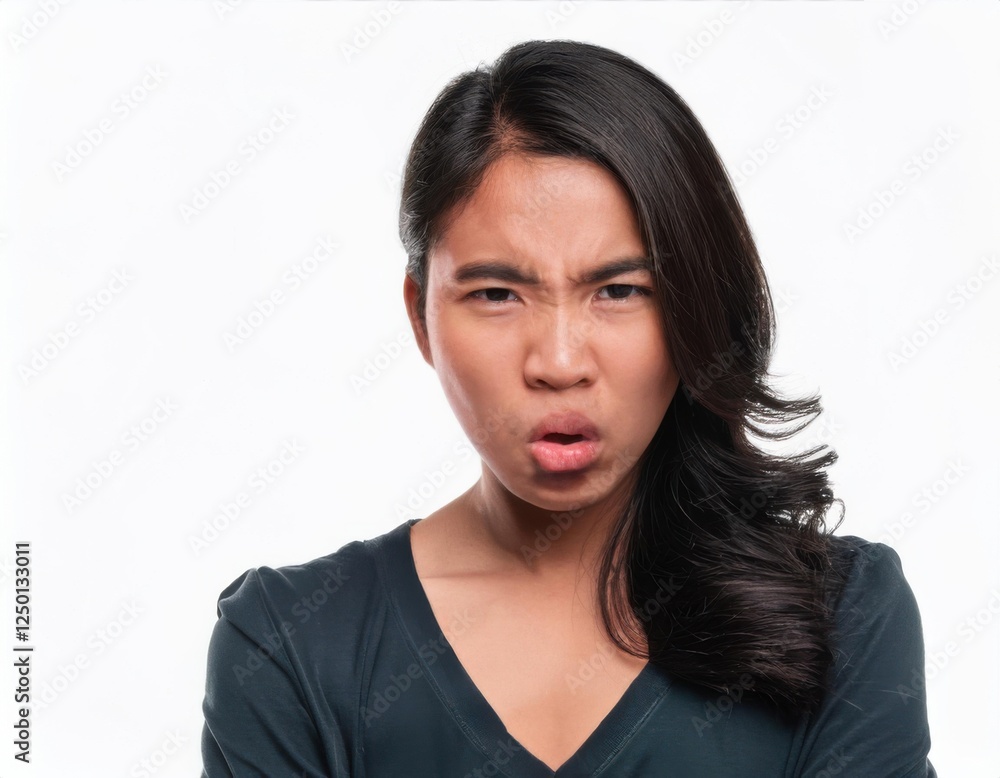 head shoot portrait of angry asian women isolated on white head shoot portrait of angry asian women isolated on white