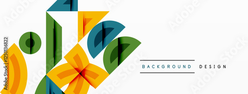 Abstract geometric background shapes forming a modern, symmetrical pattern. Bold contrast, smooth gradients, dynamic composition, futuristic style