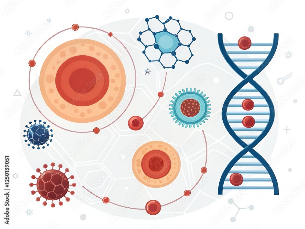 Obraz premium Cellular Biology DNA Cells Viruses and Molecular Structures