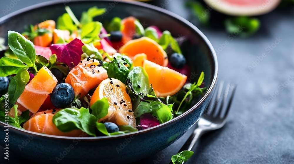 Fresh and colorful gourmet salad with fruits and greens in a stylish bowl : Generative AI Fresh and colorful gourmet salad with fruits and greens in a stylish bowl : Generative AI