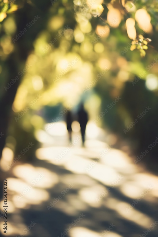 Blurred Silhouettes of Two People Walking Through a Scenic Tree-Lined Pathway in Nature : Generative AI Blurred Silhouettes of Two People Walking Through a Scenic Tree-Lined Pathway in Nature : Generative AI