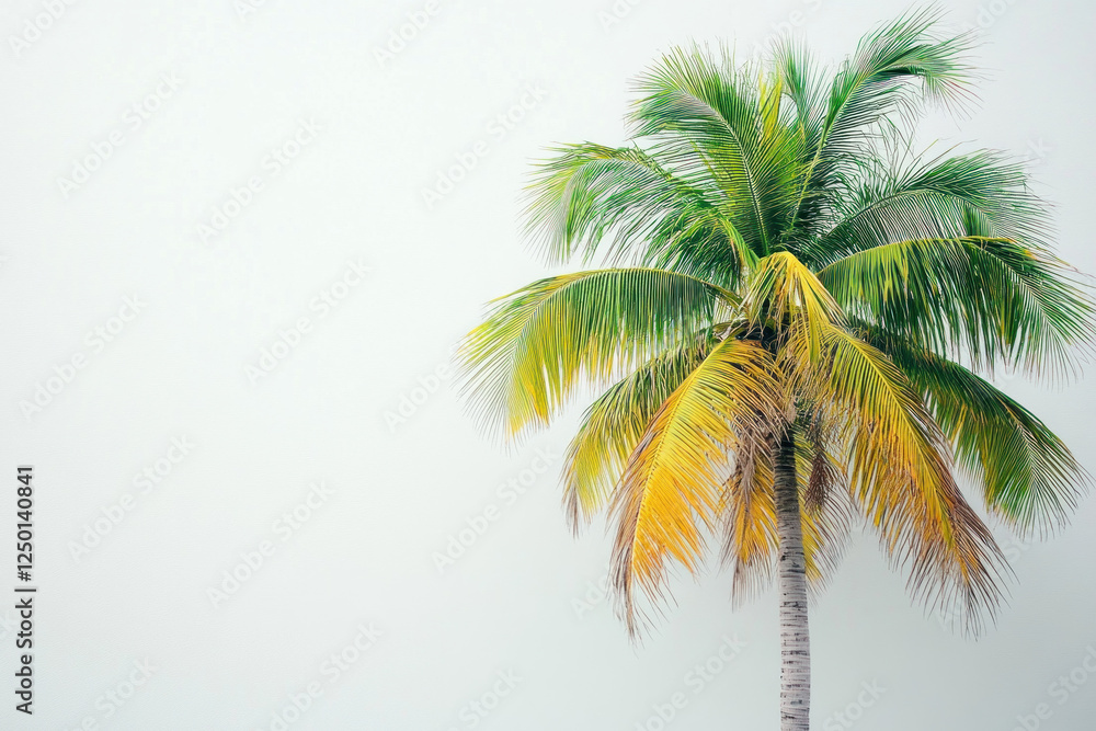 Obraz premium Tall palm tree against a white wall.