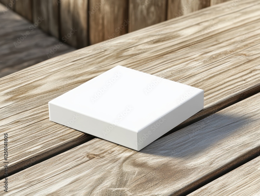 Fototapeta premium Blank White Box Mockup on Rustic Wooden Table.