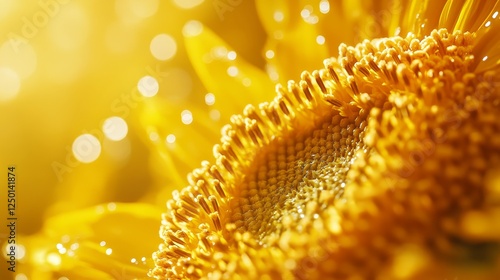 Sunflower's Radiant Beauty: Close-up of Yellow Petals and Spiral Seeds in Soft Sunlight