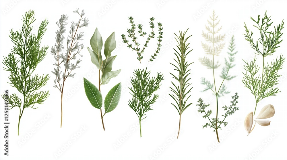 various plants herbs leaves on white background for PNG file purpose various plants herbs leaves on white background for PNG file purpose