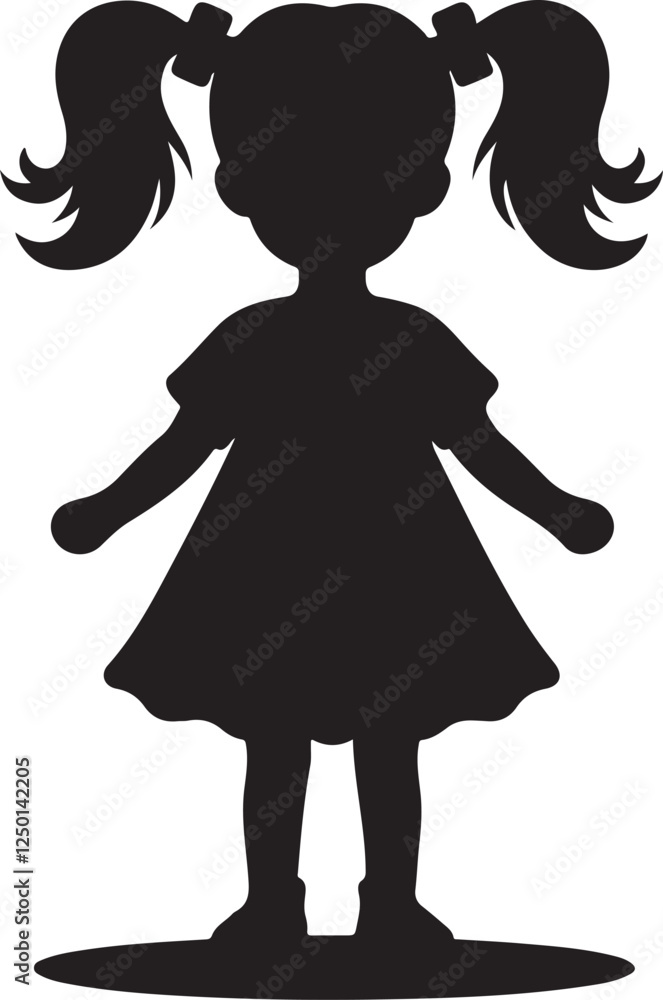 Fototapeta premium A cartoon girl with black hair and a black dress on her head