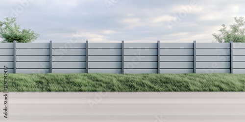 Wallpaper Mural Concrete fence, wall panel or barrier at outdoor. Building for privacy of residential, home, house. Including clouds, sky, nobody and empty space on road or pavement floor for background. Torontodigital.ca