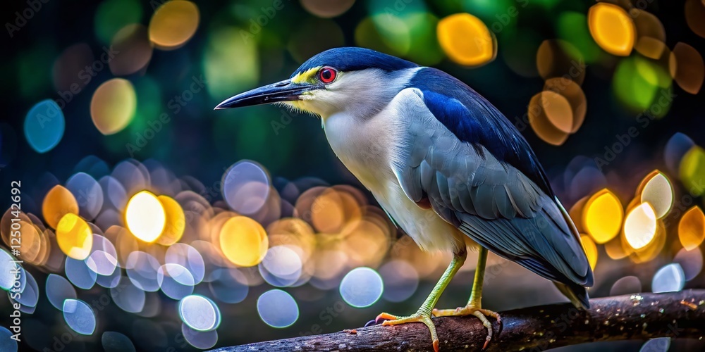Obraz premium Black Crowned Night Heron in Low Light, Nocturnal Bird, Wildlife Photography