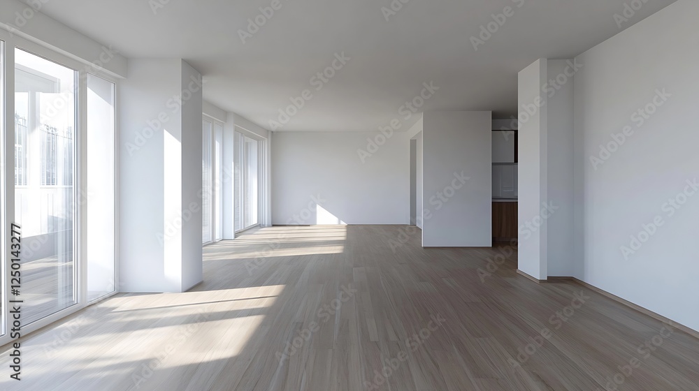 Spacious and Bright Empty Living Room with Large Windows and Natural Light : Generative AI Spacious and Bright Empty Living Room with Large Windows and Natural Light : Generative AI