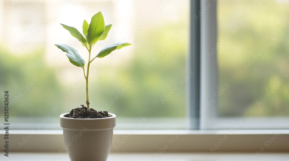 Green Indoor Plant Growing in a White Pot Near a Bright Window with Natural Light : Generative AI Green Indoor Plant Growing in a White Pot Near a Bright Window with Natural Light : Generative AI