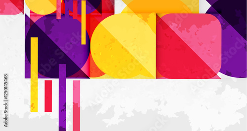 Squares, circles and triangles and grainy noisy texture. Vector Illustration For Wallpaper, Banner, Background, Card, Book Illustration, landing page