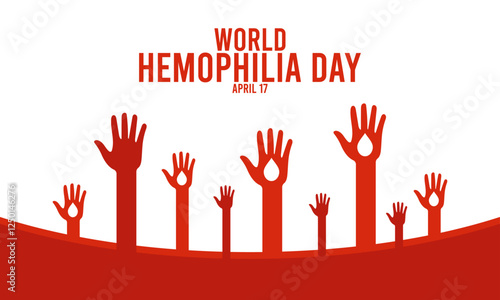 World hemophilia day design background. Hands icon and blood icon. Poster or banner. Flat design vector illustration.