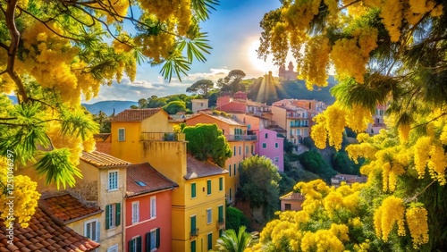 Bormes-les-Mimosas: Coastal Charm, French Riviera, Mimosa Blossoms, Sunny Mediterranean Scenery, Picturesque Village