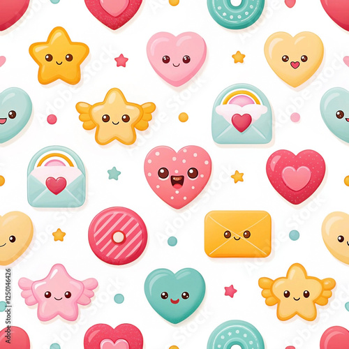 Wallpaper Mural Cute Valentine's cookies pattern;  hearts, stars, envelopes; white background; perfect for cards Torontodigital.ca