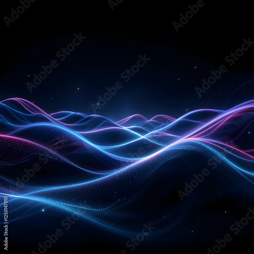 Wallpaper Mural Futuristic Abstract Neon Light Waves – Vibrant Blue and Pink Glowing Lines on a Dark Background with Smooth Digital Flow Torontodigital.ca