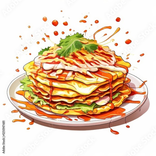 the AI Image Generator, Colorful Stack of Delicious Tortillas with Toppings