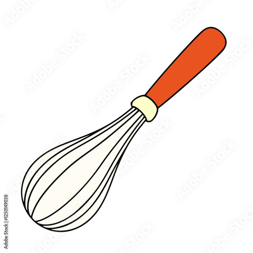 Hand Drawn Brown-handled whisk, baking tool