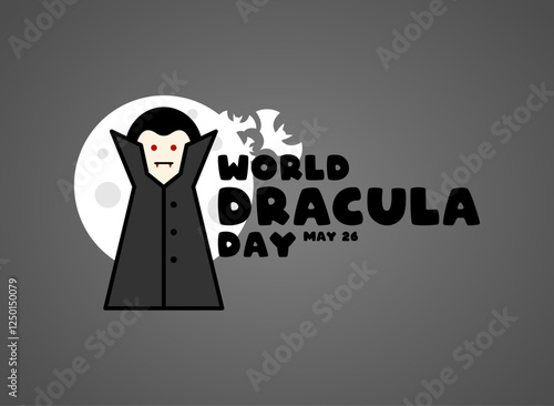 Vector Illustration of World Dracula Day. May 26. Cute dracula. Full moon. Gradient background. Poster, banner, card, background.