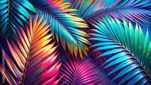 Holographic Tropical Palm Leaves: Minimalist Surreal Art Print