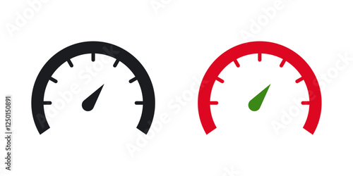 Tachometer icons set vectors black and colored style