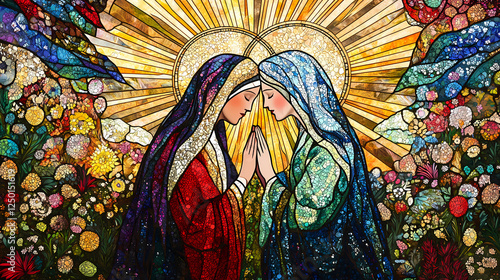 stained glass mary elizabeth embracing