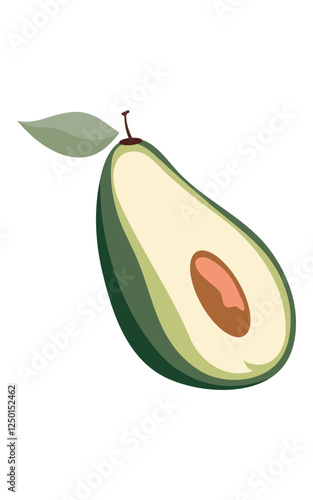 Halved avocado with a leaf.