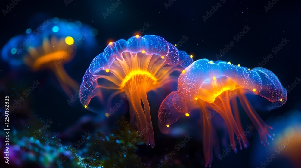 Ethereal Bioluminescent Underwater World Illuminated in the Dark Ethereal Bioluminescent Underwater World Illuminated in the Dark