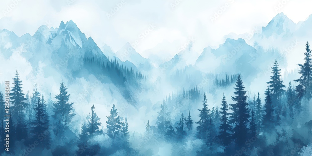 Fototapeta premium Serene Misty Mountains Enveloped In Coniferous Forest