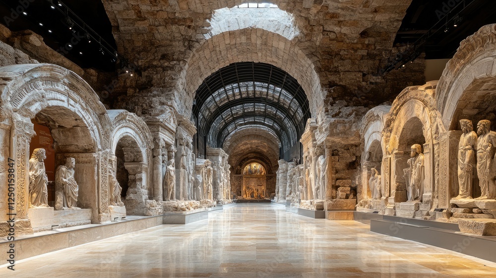 Ancient Roman Statues and Ruins Museum Hallway Ancient Roman Statues and Ruins Museum Hallway