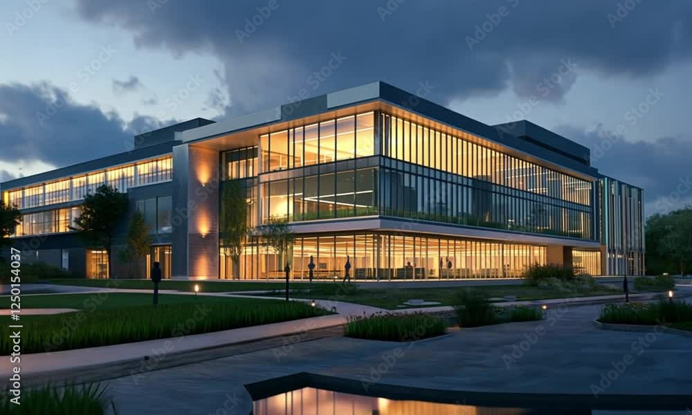 modern building at night with yellow room lights modern building at night with yellow room lights