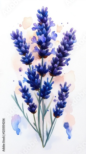 A vibrant watercolor illustration of lavender flowers with soft pastel splashes in the background