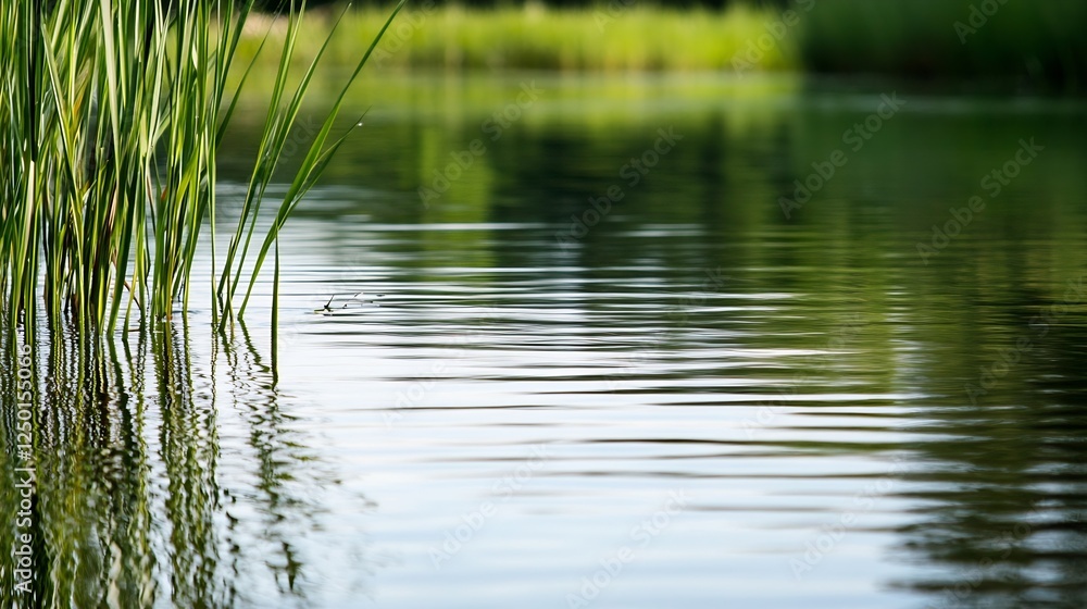 Quiet river landscape with soft reeds gently swaying in the breeze : Generative AI Quiet river landscape with soft reeds gently swaying in the breeze : Generative AI