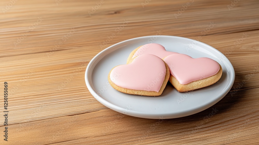 valentine's day food concept. Heart-shaped cookies on a plate over a wooden surface. valentine's day food concept. Heart-shaped cookies on a plate over a wooden surface.