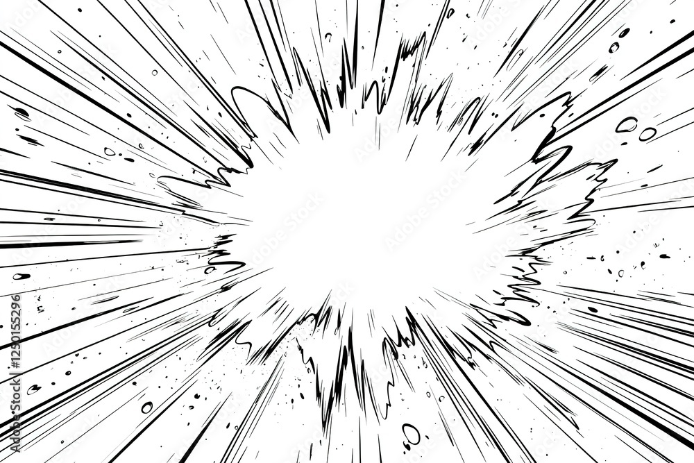 Fototapeta premium Dynamic explosion effect with radiating lines and splatter, emph