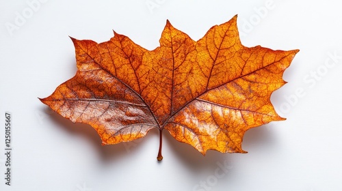 Wallpaper Mural Vibrant orange maple leaf resting on a white surface, showcasing intricate vein patterns and textures Torontodigital.ca