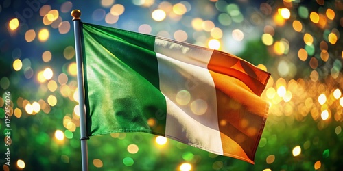 Close-up Ireland Flag, Bokeh Background, Irish National Symbol, Green White Orange Fabric Texture