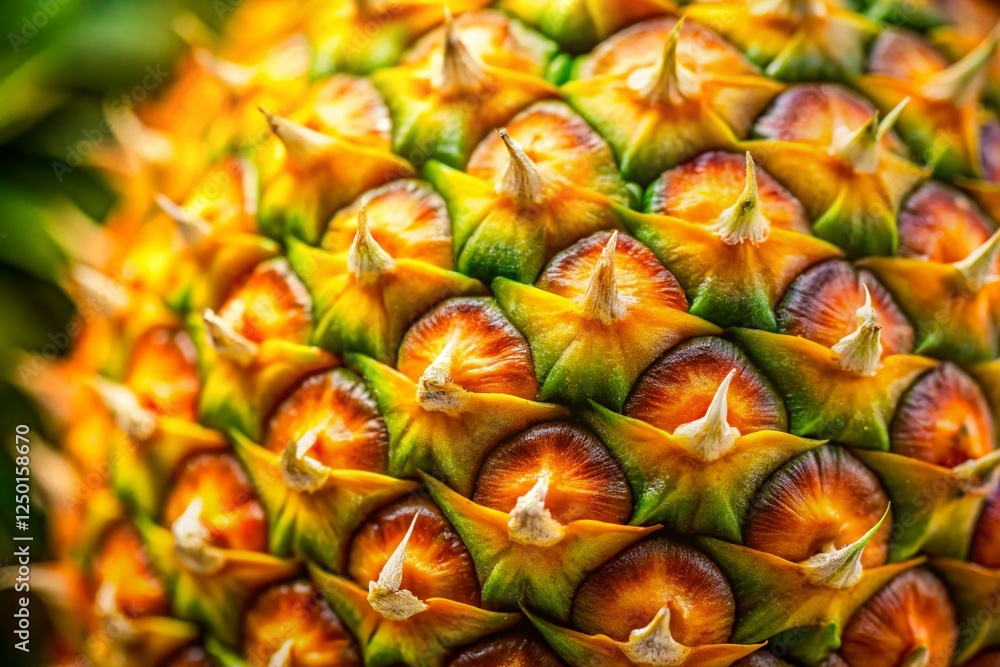 Close-Up Texture of Ripe Pineapple, Tropical Fruit Background, Detailed Macro Photography Close-Up Texture of Ripe Pineapple, Tropical Fruit Background, Detailed Macro Photography