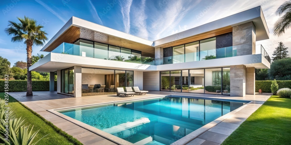 Fototapeta premium Modern Villa with Swimming Pool and Gardens , interior, architecture