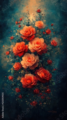 Wallpaper Mural A vibrant arrangement of blooming roses in various shades of red and pink against a dark blue background Torontodigital.ca