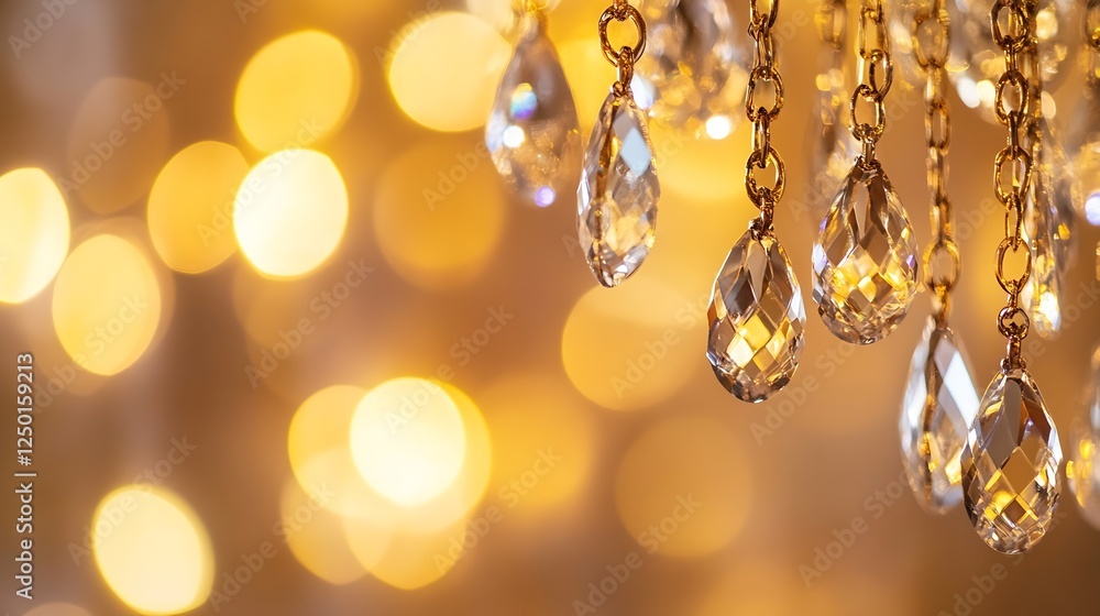 Elegant Chandelier with Crystal Beads Glimmering in Warm Ambient Light Creating Luxurious Atmosphere : Generative AI Elegant Chandelier with Crystal Beads Glimmering in Warm Ambient Light Creating Luxurious Atmosphere : Generative AI