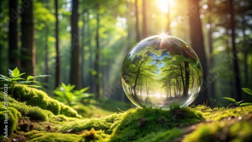 Forest Earth Crystal Glass Globe, glass, nature,  glass, nature, tree, leafy greens, earthy, leaves, forest, scenery
