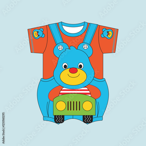 bear riding car in dress model,design cartoon vector illustration