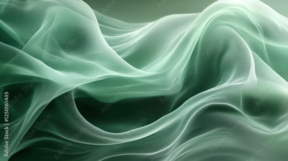 Obraz premium Abstract Green Waves of Fabric Texture Background with Soft Lighting