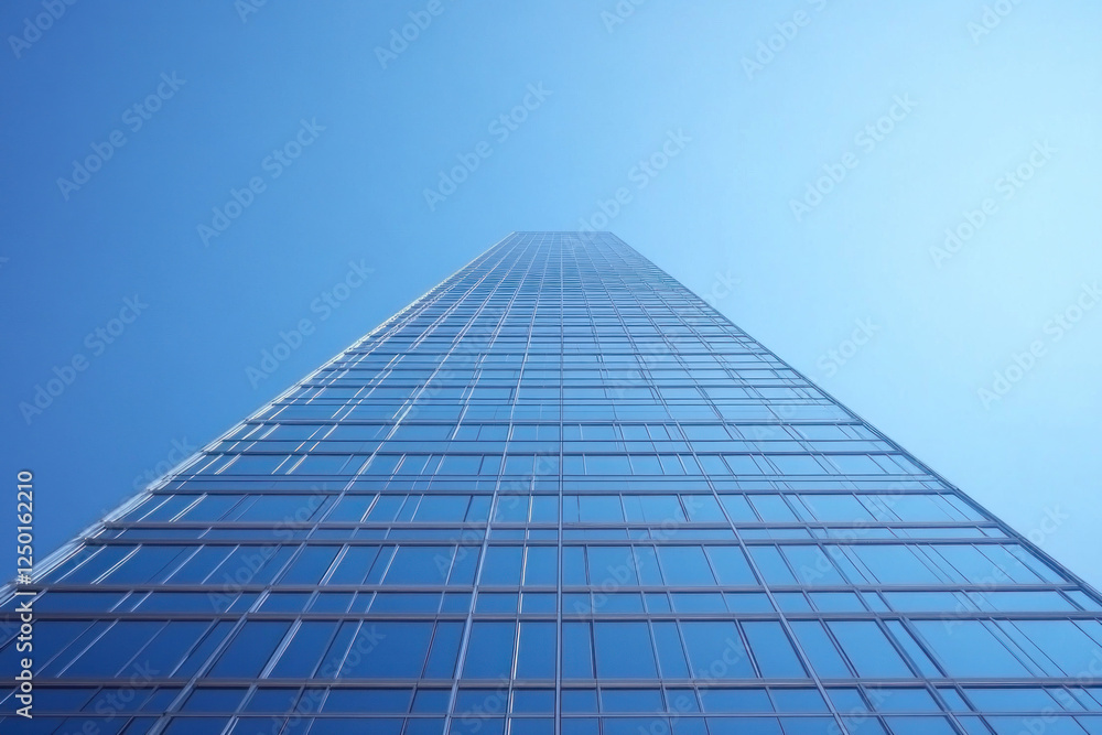 Tall building with glass windows under a clear blue sky. Tall building with glass windows under a clear blue sky.