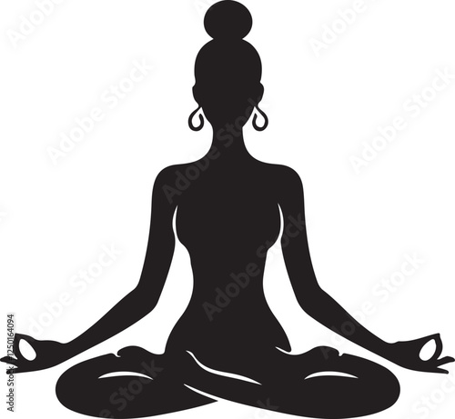 A black silhouette of a woman in a yoga pose
