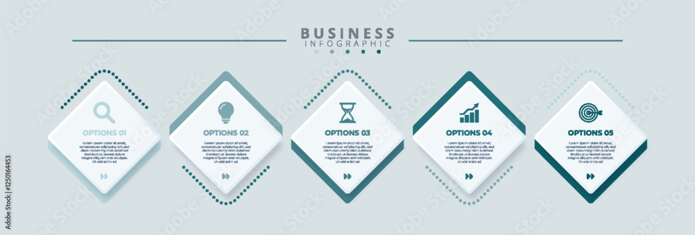 Infographic template featuring 5 steps with icons, designed for business concepts. Ideal for presentations, banners, workflow layouts, process diagrams, flowcharts, and data visualization. Infographic template featuring 5 steps with icons, designed for business concepts. Ideal for presentations, banners, workflow layouts, process diagrams, flowcharts, and data visualization.