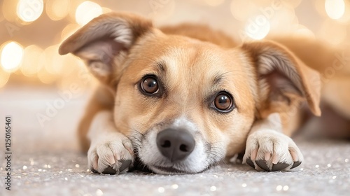 Adorable Dog with Expressive Eyes and Soft Fur Relaxing Indoors : Generative AI photo